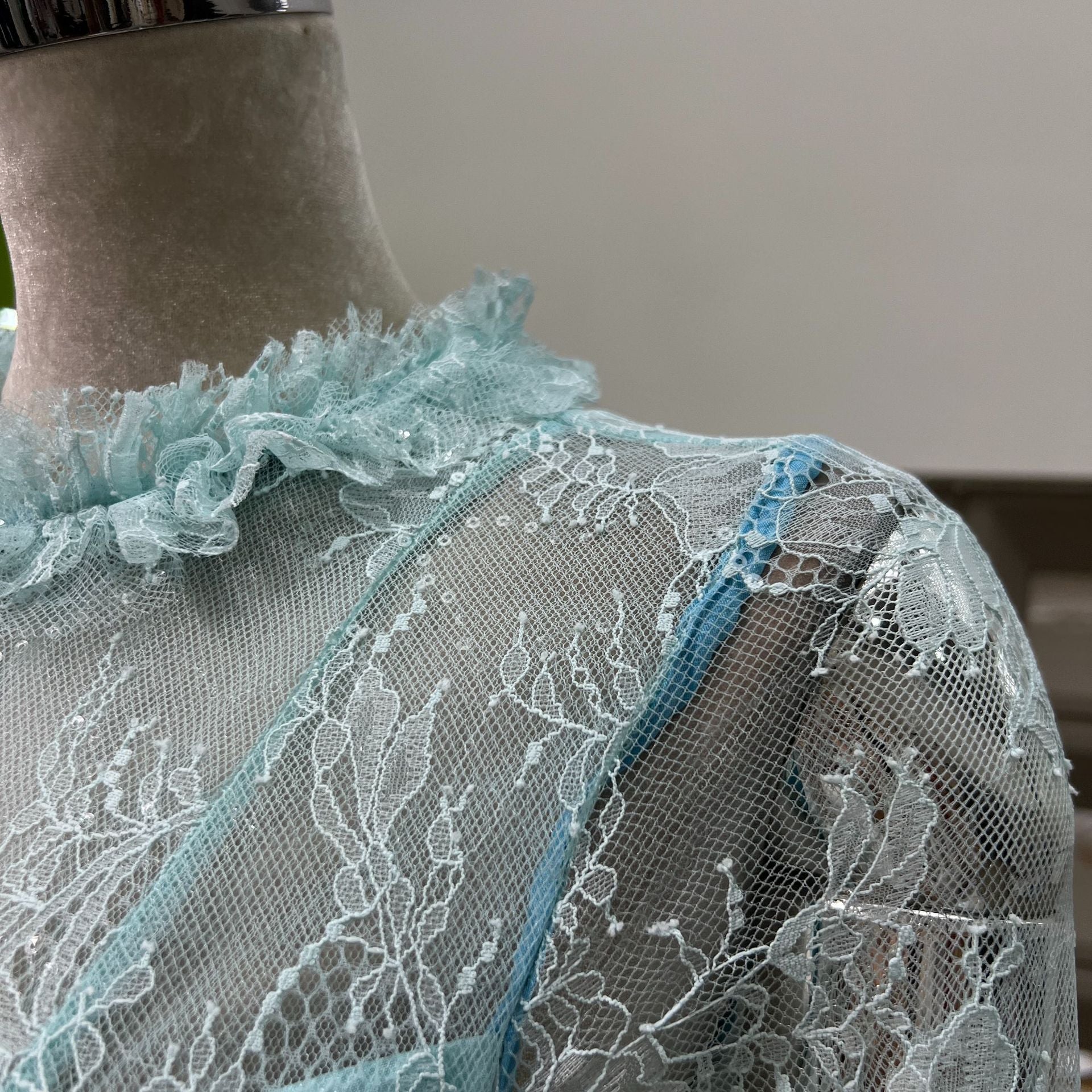 BLUE EMBROIDERED FLARED MINI DRESS FOR PARTY