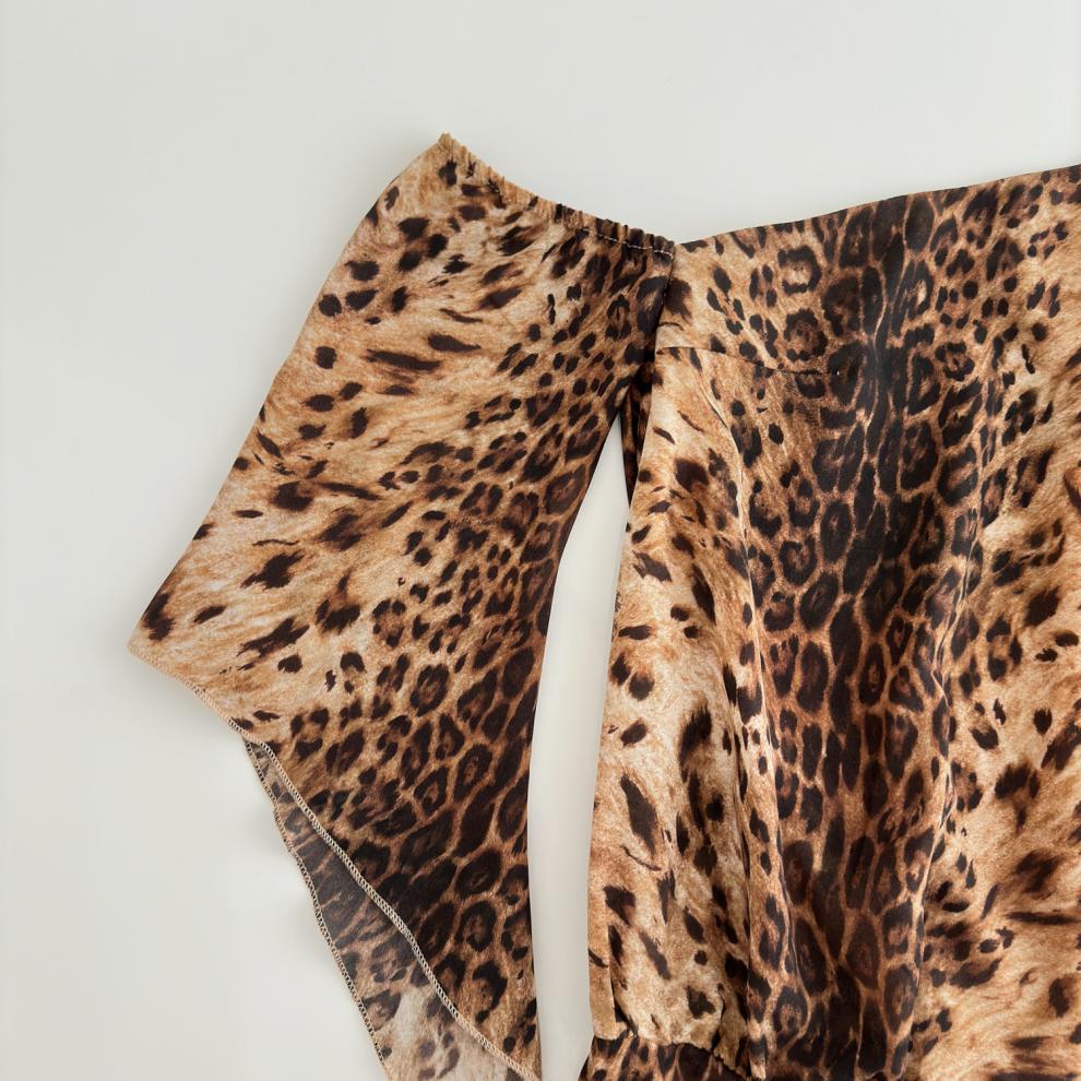 EDWINA LONG SLEEVE LEOPARD MINI DRESS BROWN