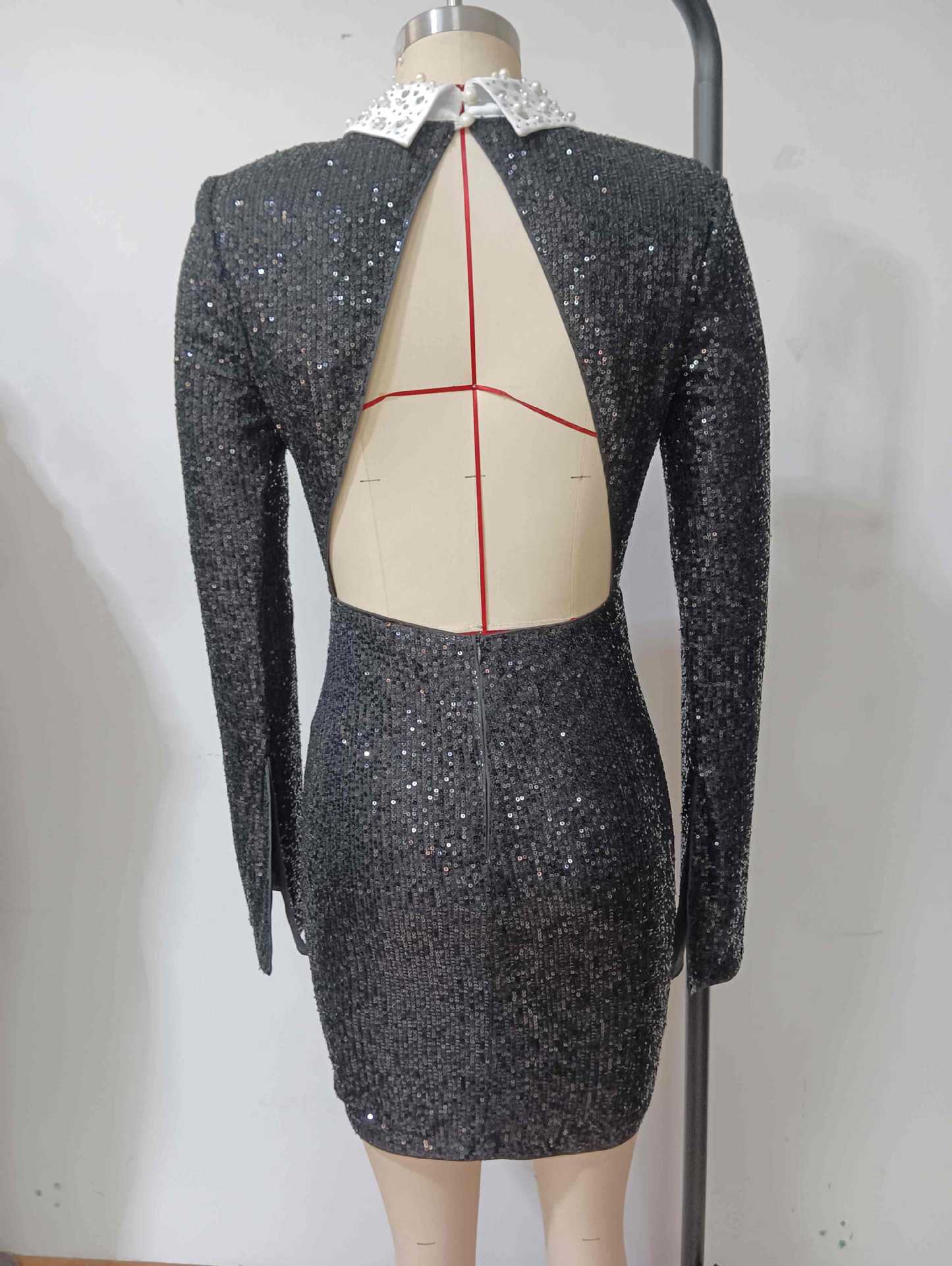 O1CN0129bvH11l7d7o5xsNz__2210538694772-0-cib BLACK SEQUIN BACKLESS MINI DRESS LONG SLEEVE PARTY