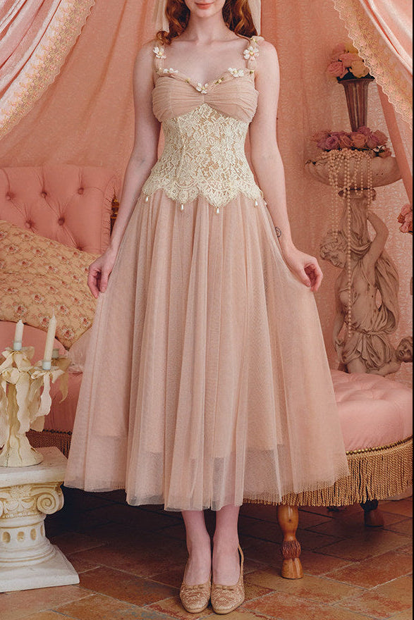 HELOISE LACE MAXI DRESS IN CREAM PINK