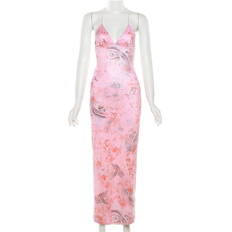 PRINTED STRAPLESS BACKLESS SHEATH MAXI DRESS