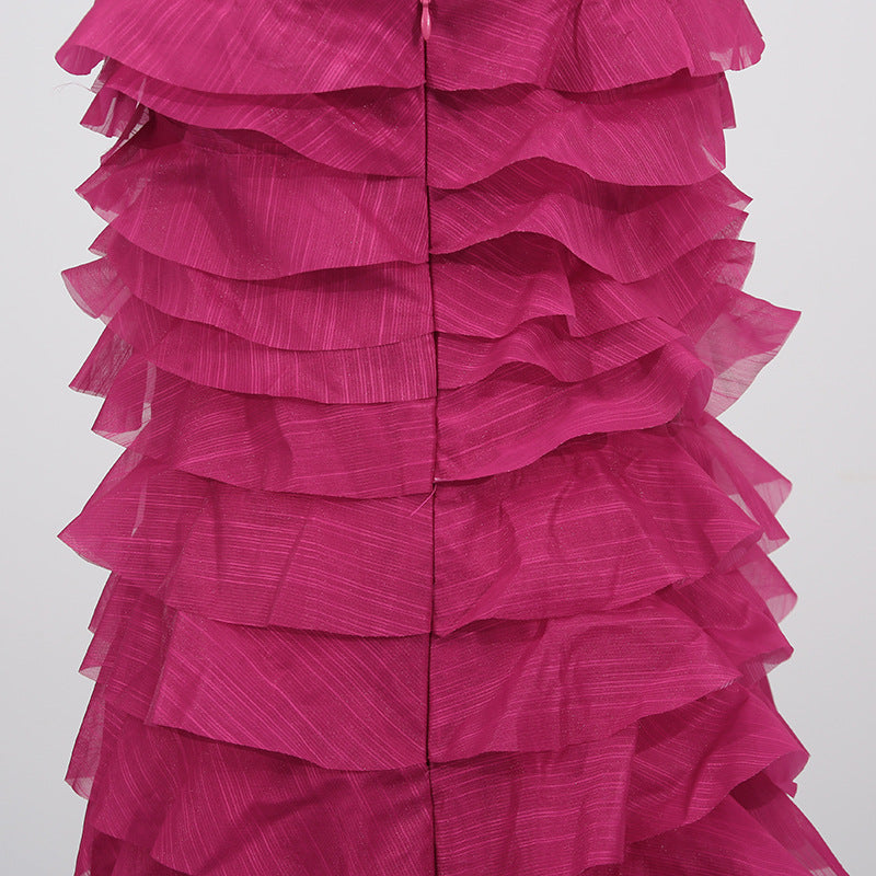 CATHY PLEATED STRAPLESS MAXI DRESS IN ROSE RED