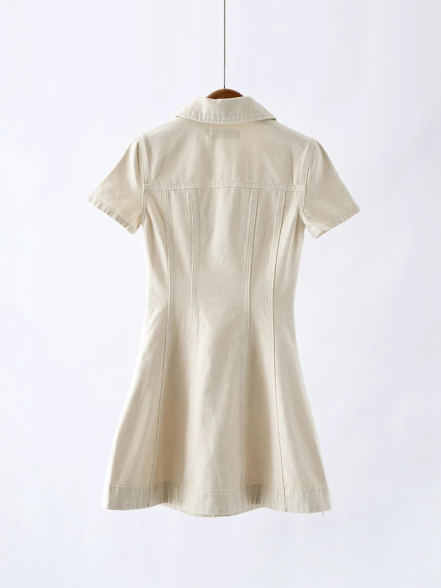 VANESSA CREAM COLLARED DENIM MINI DRESS