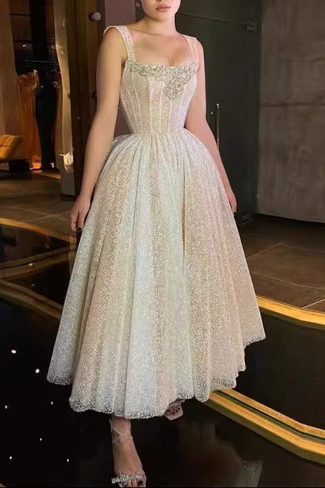 O1CN012JI2pe1GhZylTq088__2209628360654-0-cib SQUARE NECK SEQUIN PUFFY MIDI DRESS - SILVER PARTY