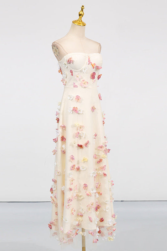 OFF-SHOULDER EMBROIDERED MAXI DRESS APRICOT