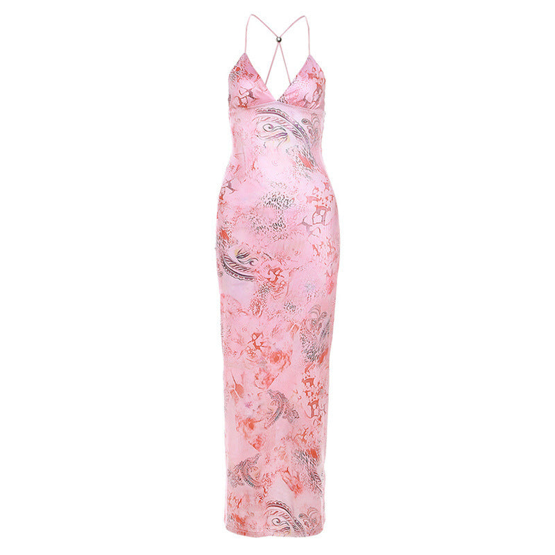 PRINTED STRAPLESS BACKLESS SHEATH MAXI DRESS