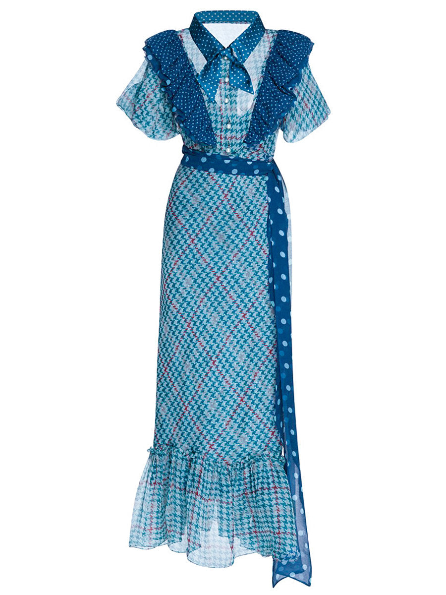 BLUE PLAID MIDI DRESS FOR WORK