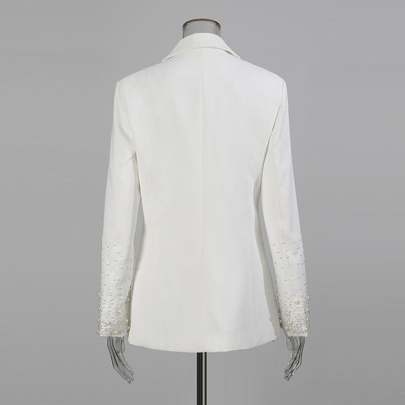 MIRABELLE PEARL BLAZER, WHITE, LONG SLEEVE, WEDDING BLAZER