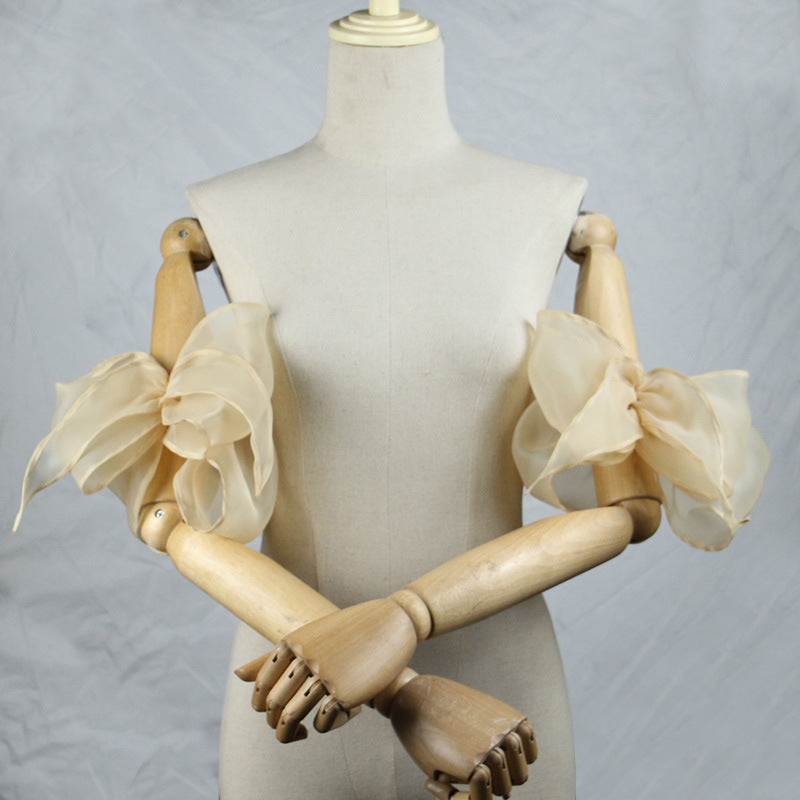 ORGANZA BOW CUFFS, DETACHABLE SHORT SLEEVE, FORMAL