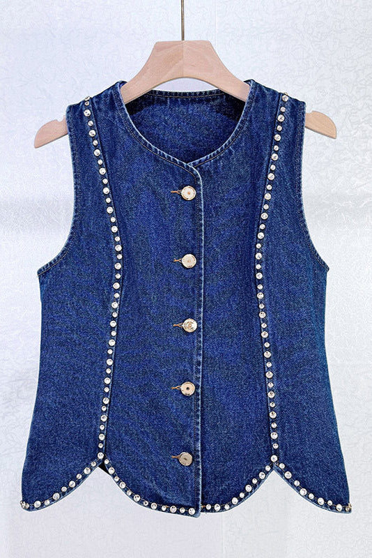 RHINESTONE DENIM TOP BLUE CASUAL PARTY