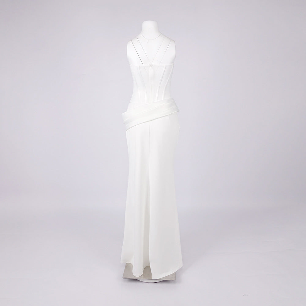 PRISCILLA STRAPLESS VEILED CORSET WEDDING MAXI DRESS