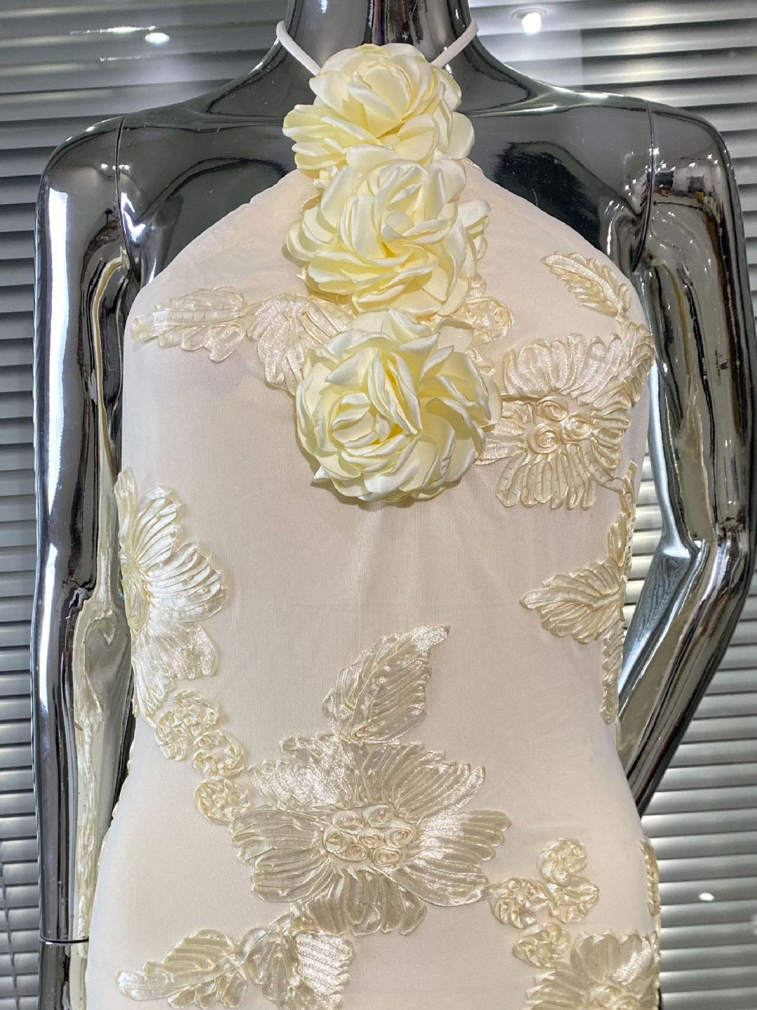 NEFERTITI PALE YELLOW BACKLESS TULLE PARTY MINI DRESS