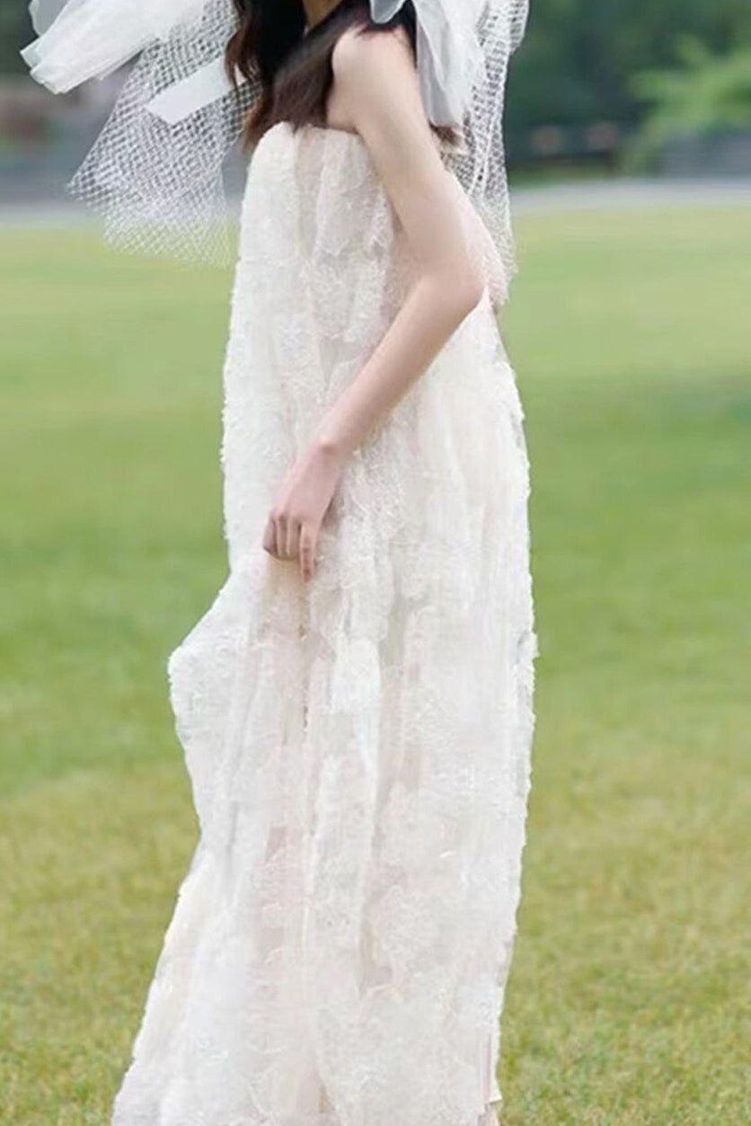FLORAL APPLIQUÉ STRAPLESS MAXI DRESS, SUMMER WEDDING GUEST