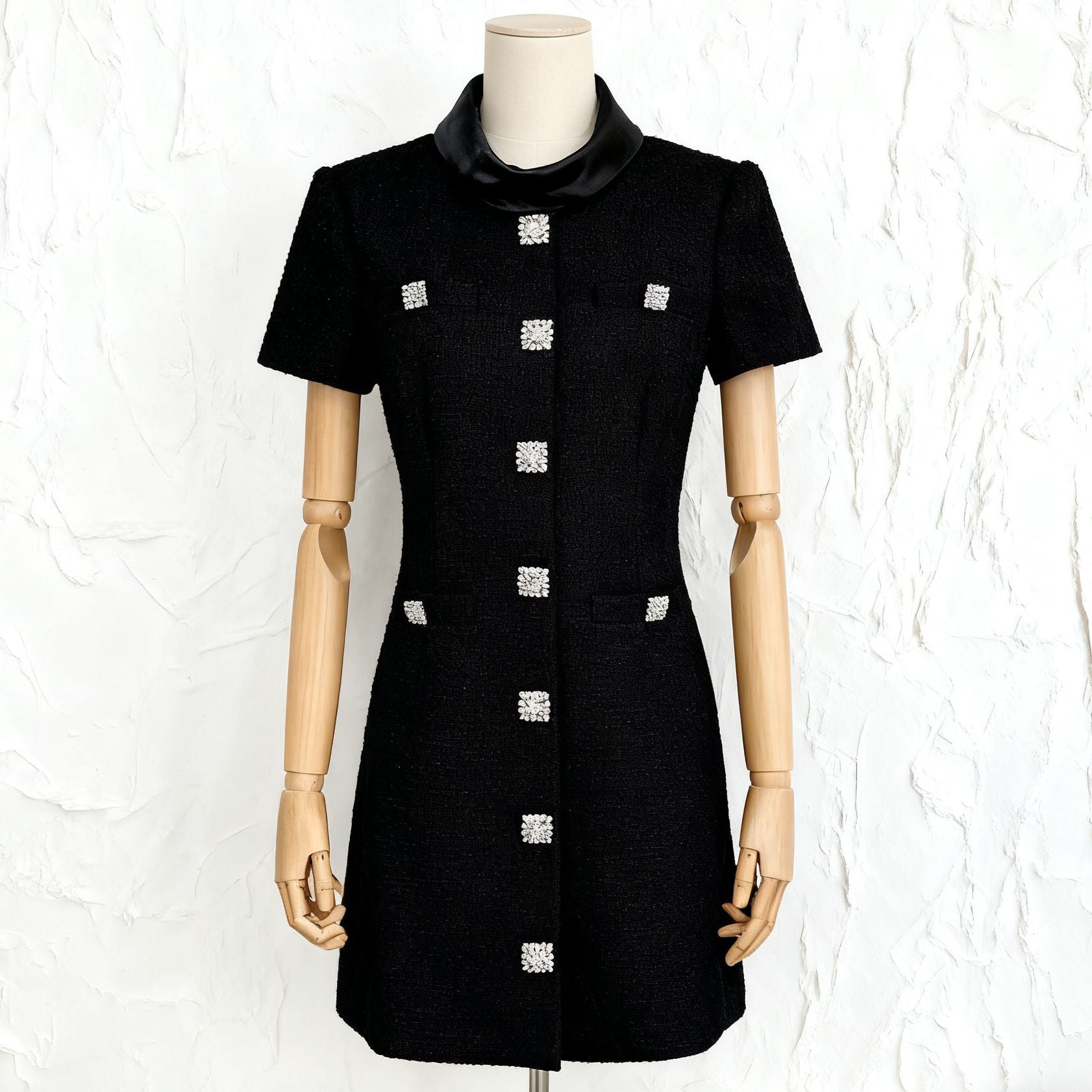 TABITHA BOUCLE TWEED MINI DRESS IN BLACK