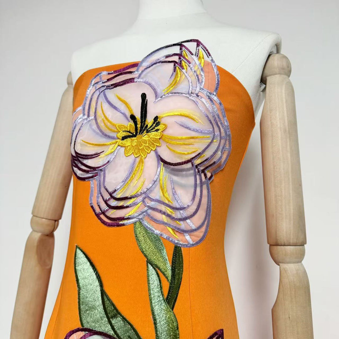 SUZANNE ORANGE FLORAL BUSTIER MAXI DRESS