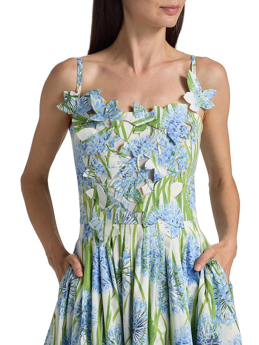 JOLIE FLORAL BOW MIDI DRESS - EMBROIDERED POPLIN
