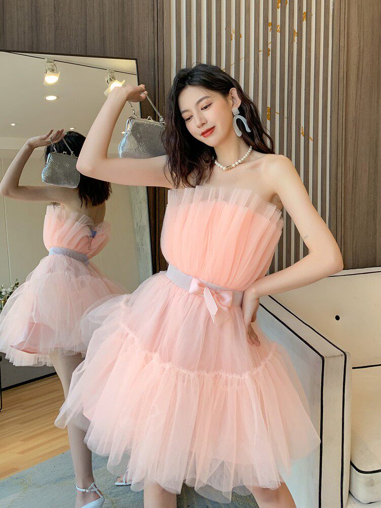 FREDERICA BOW-ACCENT WAIST DRESS - PINK