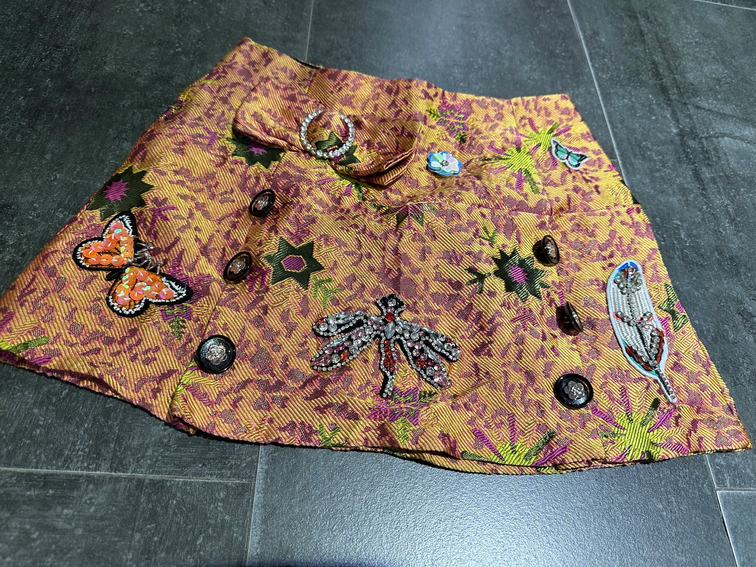 GOLD JACQUARD MINI SKIRT FOR PARTY WEAR