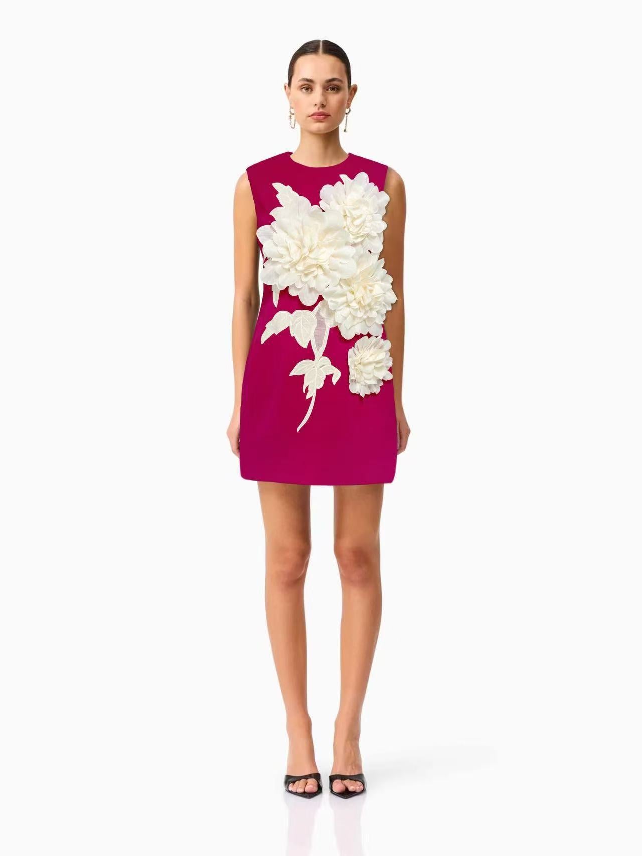 3D FLOWER MINI DRESS, BLACK, COCKTAIL PARTY