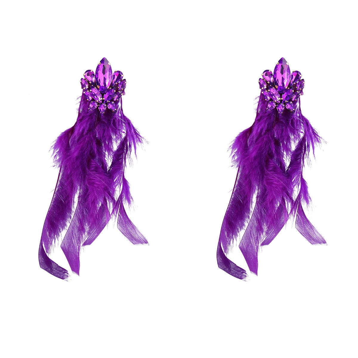 RHINESTONE FEATHER DROP EARRINGS FOR PARTY