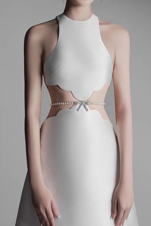 ANILA PEARL MIDI DRESS IN APRICOT - ELEGANT PARTY