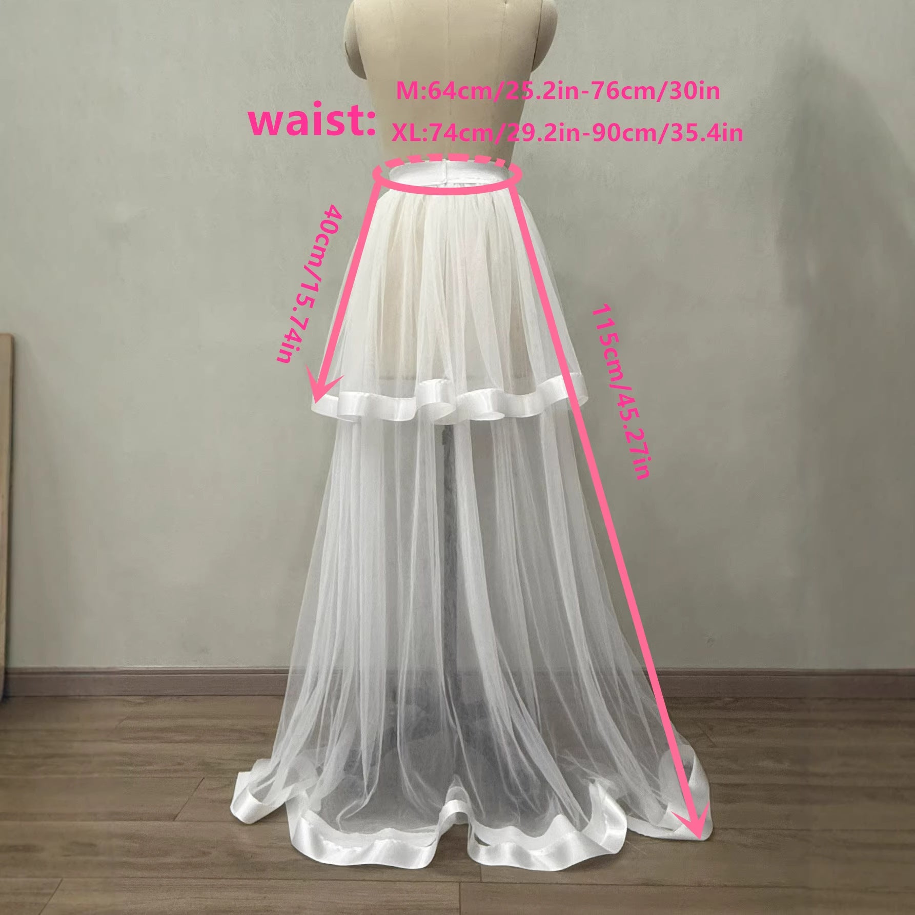 WHITE SATIN TRIM HIGH LOW TULLE PARTY SKIRT