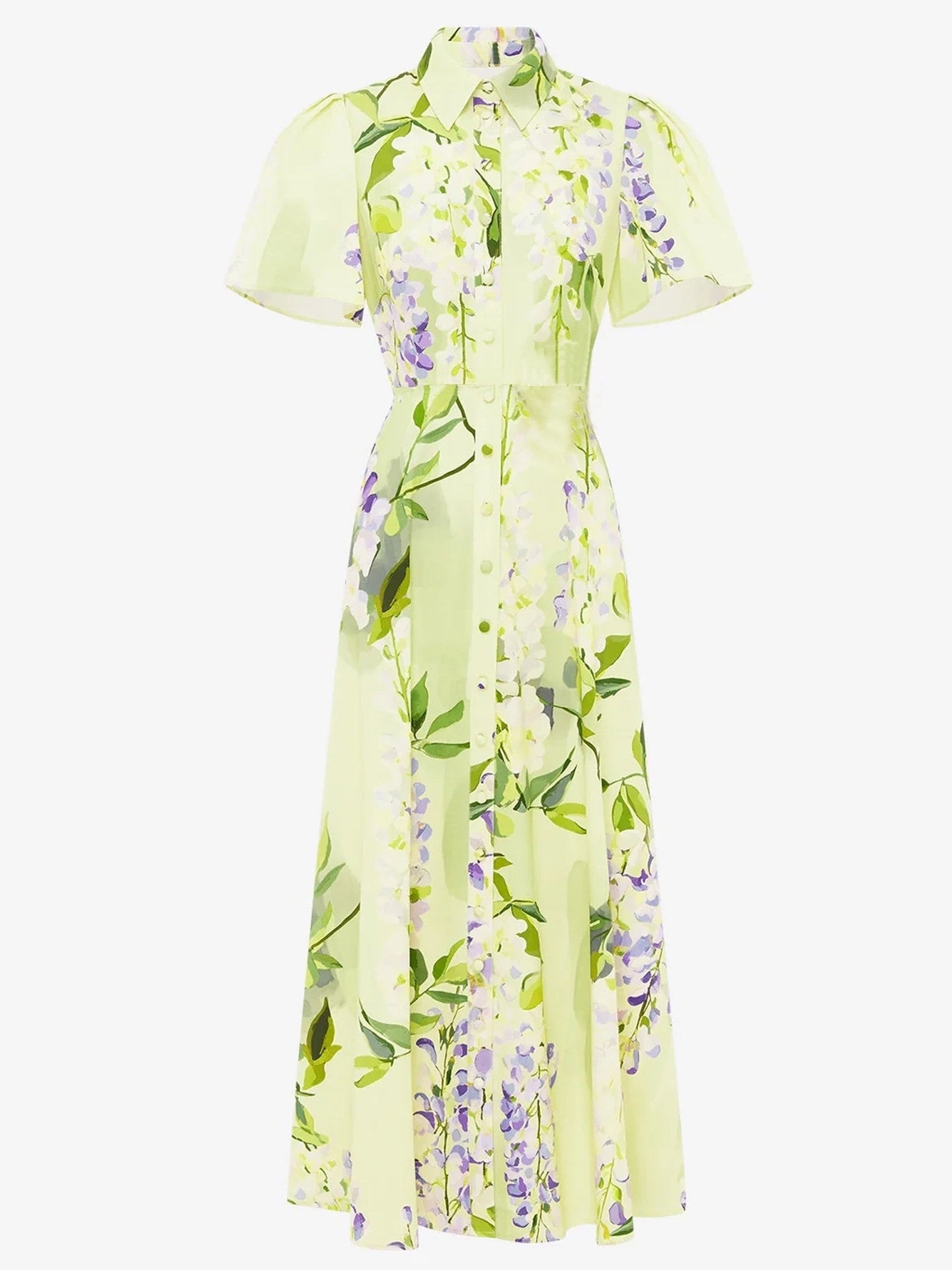 LEMON YELLOW SATIN A-LINE FLORAL POLO DRESS