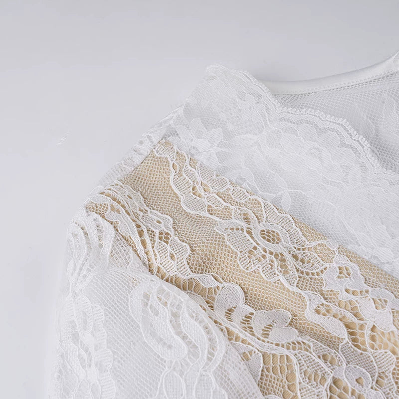 WHITE LACE CORSET MINI DRESS LONG FLARE SLEEVES