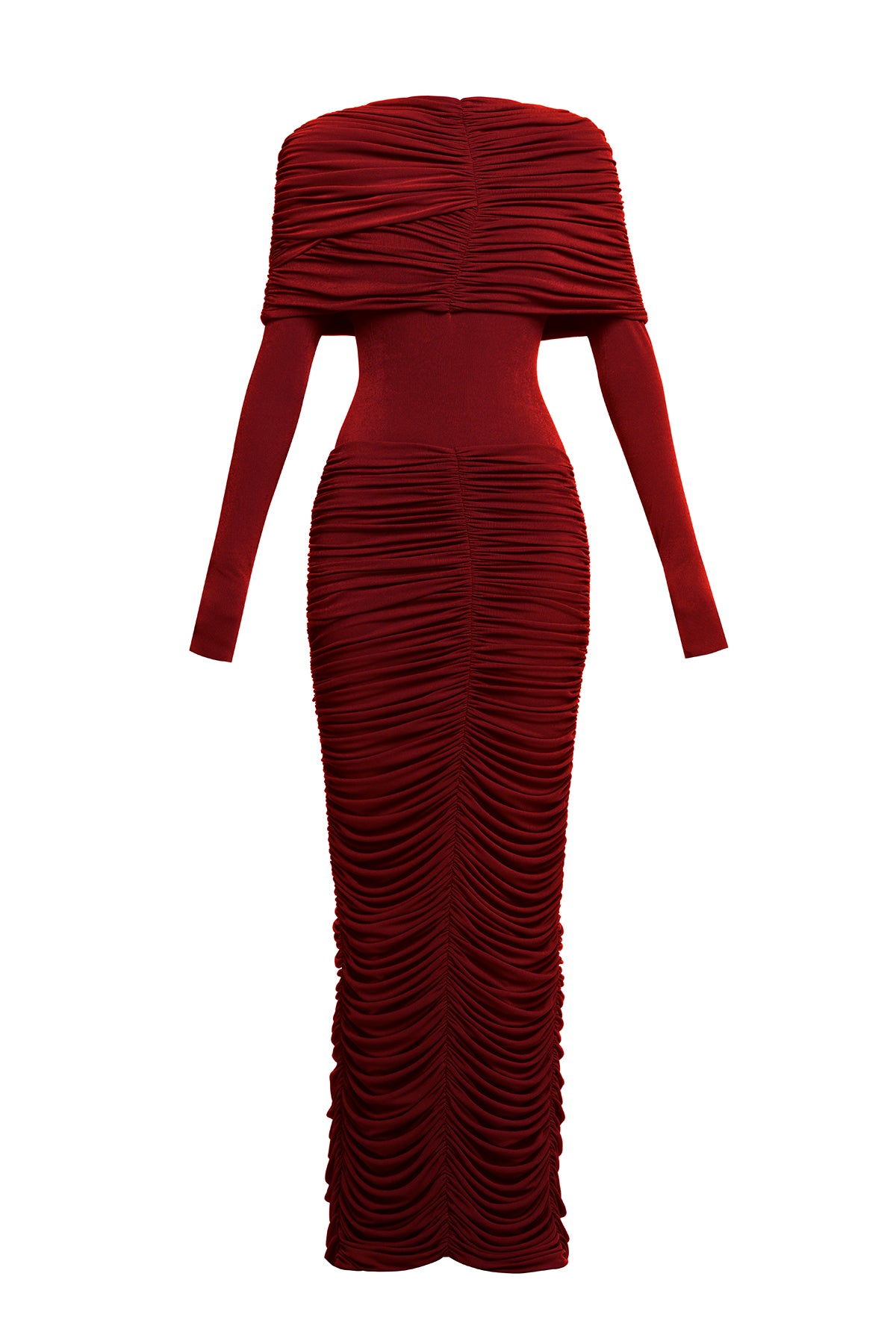 ALICE RED ASYMMETRIC DRAPED MAXI DRESS, FORM-FITTING