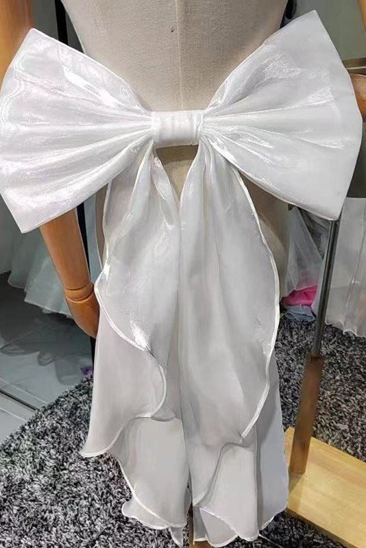 SHIMMER ORGANZA GIANT BOW SASH BACK RUFFLE