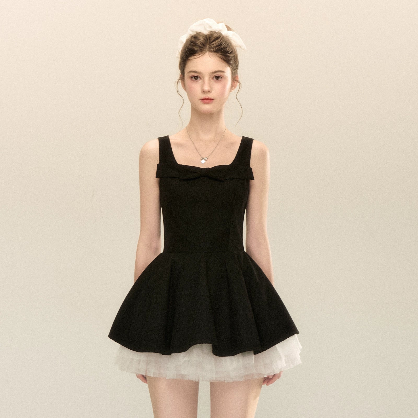 SPLICED MESH PUFFY MINI DRESS FOR PARTY
