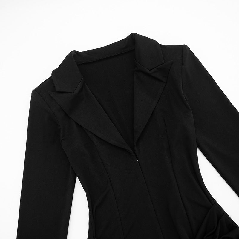 AMELIA V-NECK RUCHED BLAZER MINI DRESS, BLACK