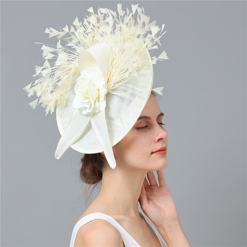 CREAM FEATHER FASCINATOR WEDDING PARTY HAT