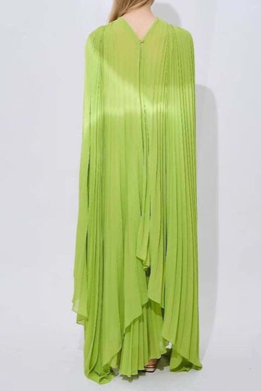 ALYSSA PLEATED GREEN MAXI DRESS FOR EVENTS