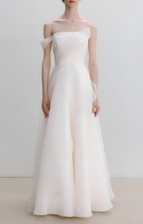 Lyuba White French Lightweight High-End Strapless Slim Fit Simple Maxi Lyuba White French Lightweight High-End Strapless Slim Fit Simple Maxi