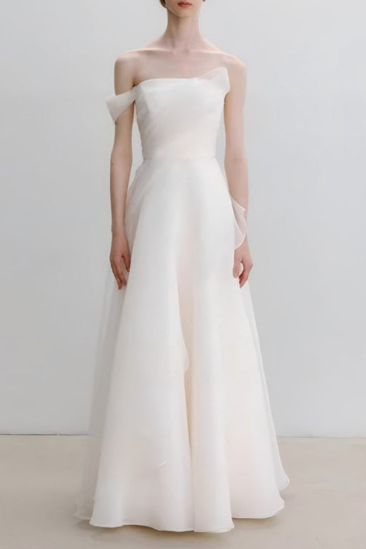 SIMPLE WHITE STRAPLESS SLIM MAXI DRESS FOR WEDDING