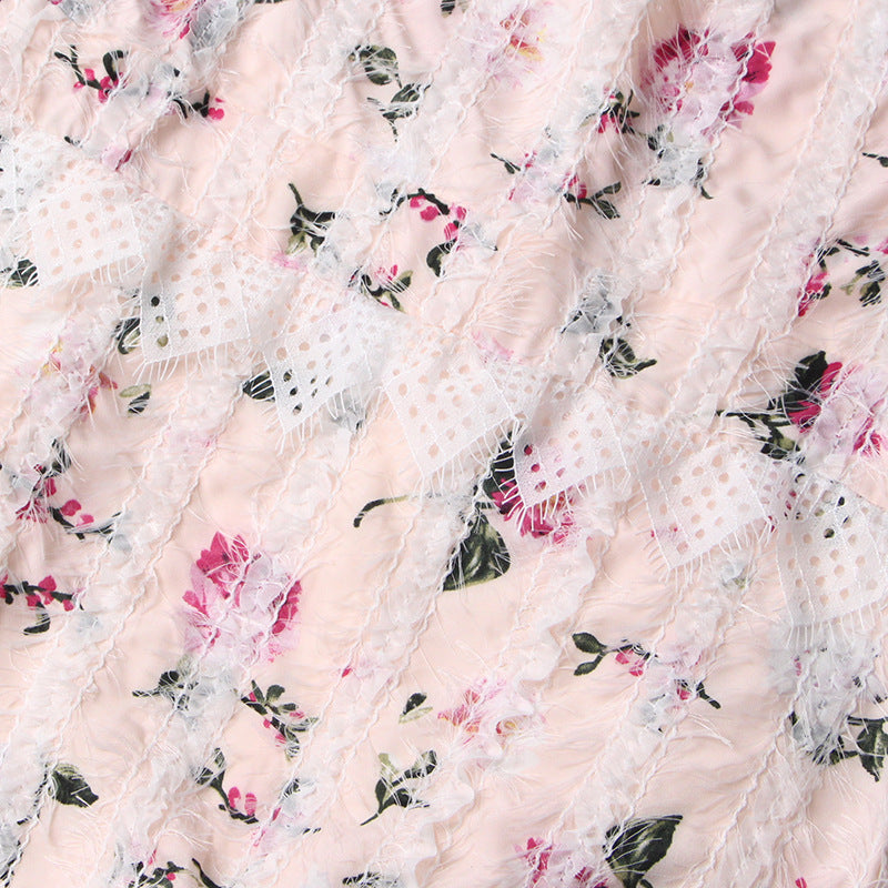 SEBASTIANE WHITE LACE-TRIM FLORAL MIDI DRESS