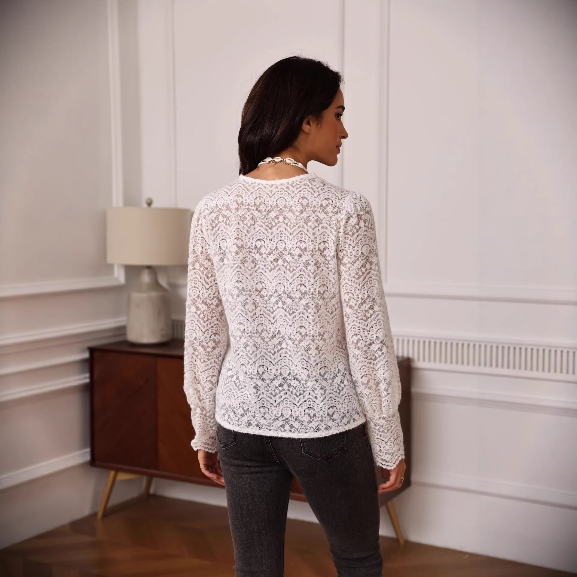 V-NECK LACE TOP, LONG SLEEVE, ELEGANT DATE NIGHT