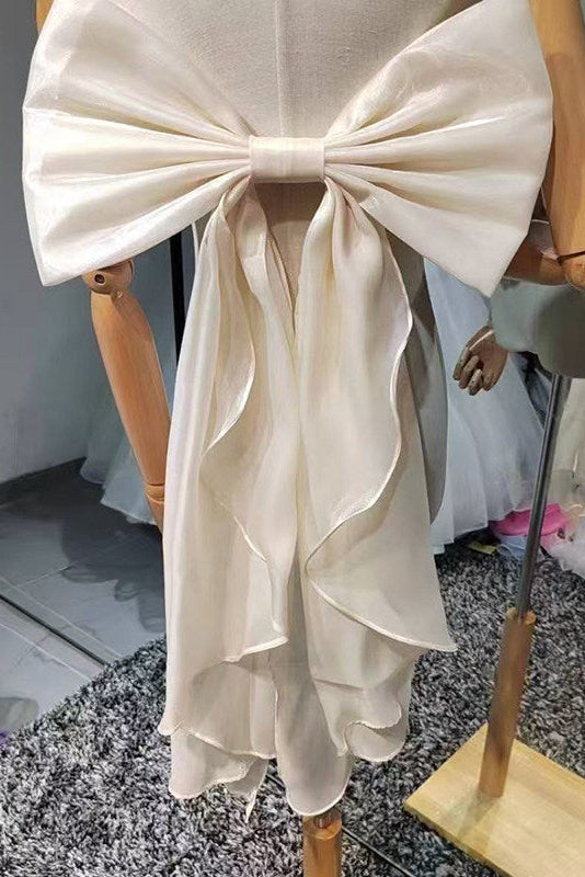 SHIMMER ORGANZA GIANT BOW SASH BACK RUFFLE
