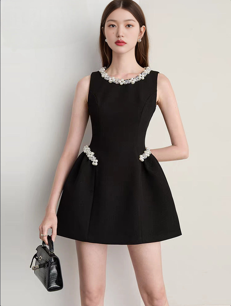 ALANI PEARL SLEEVELESS MINI DRESS - BLACK