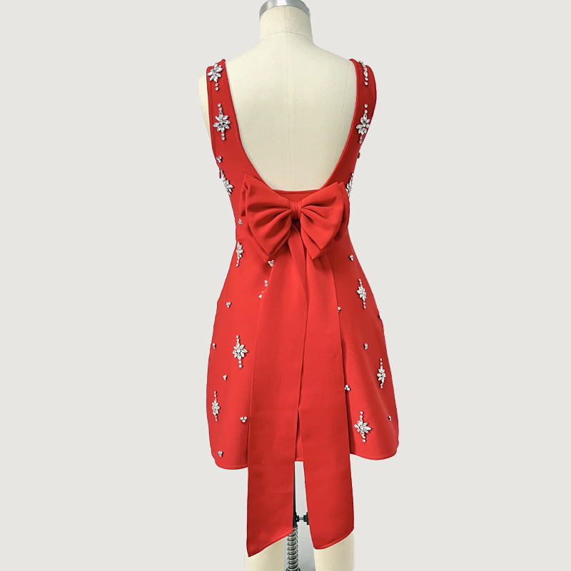 ADORA RED SLEEVELESS DIAMOND BOW BANDAGE MINI DRESS