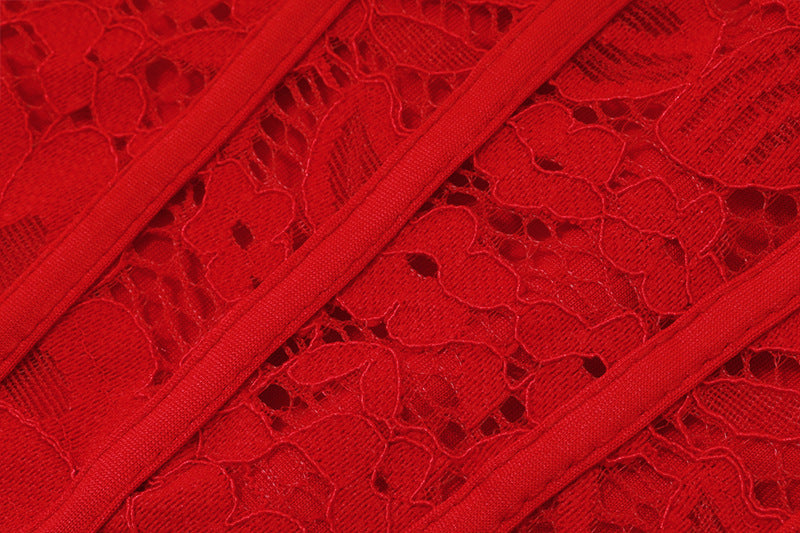 RED STRAPLESS LACE CORSET TUBE MINI DRESS FOR PARTY