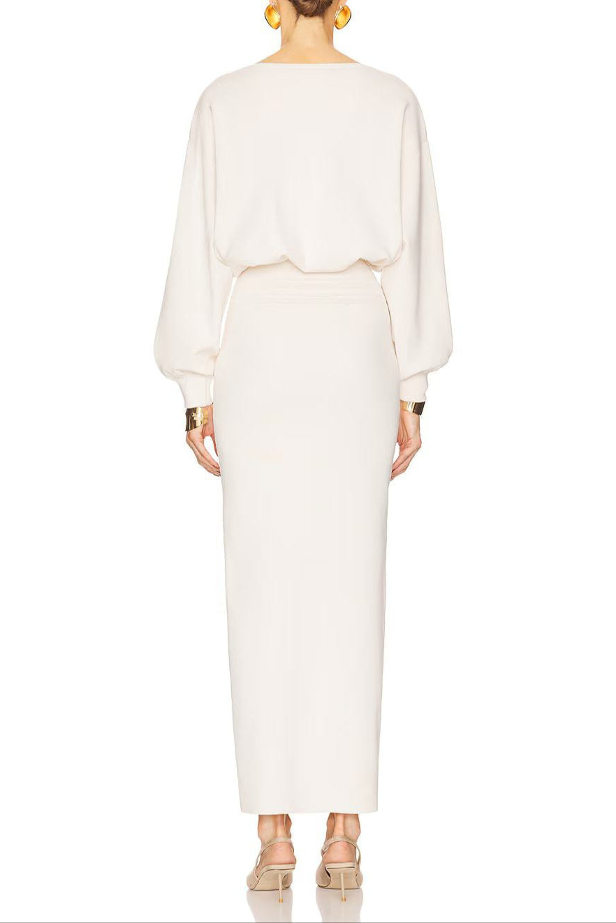 EDITH HIGH-WAIST STRETCHY MAXI DRESS, WHITE