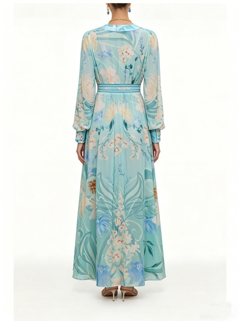 ZANNA SILK FLORAL V-NECK MAXI DRESS