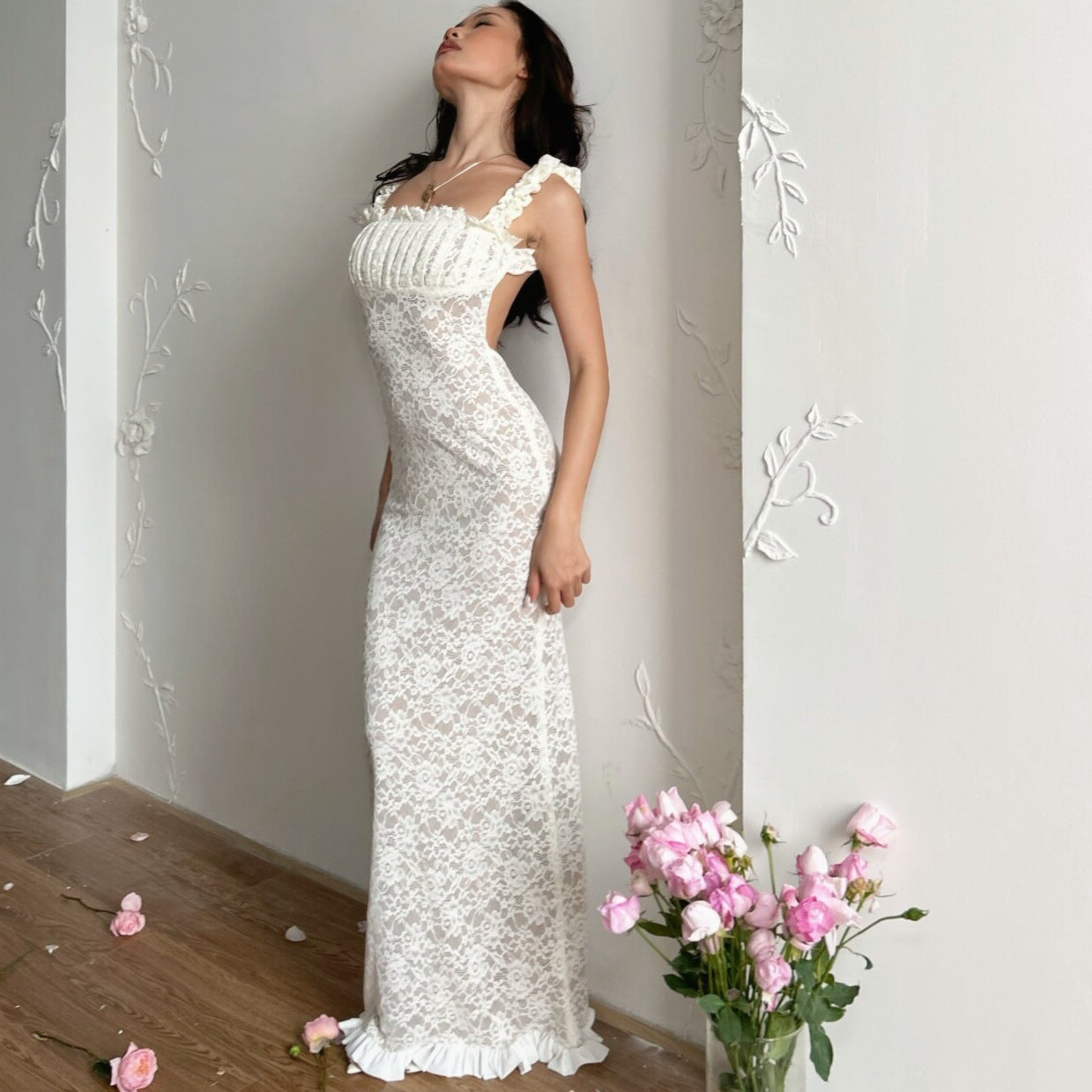 GEORGIA WHITE LACE BODYCON MAXI DRESS