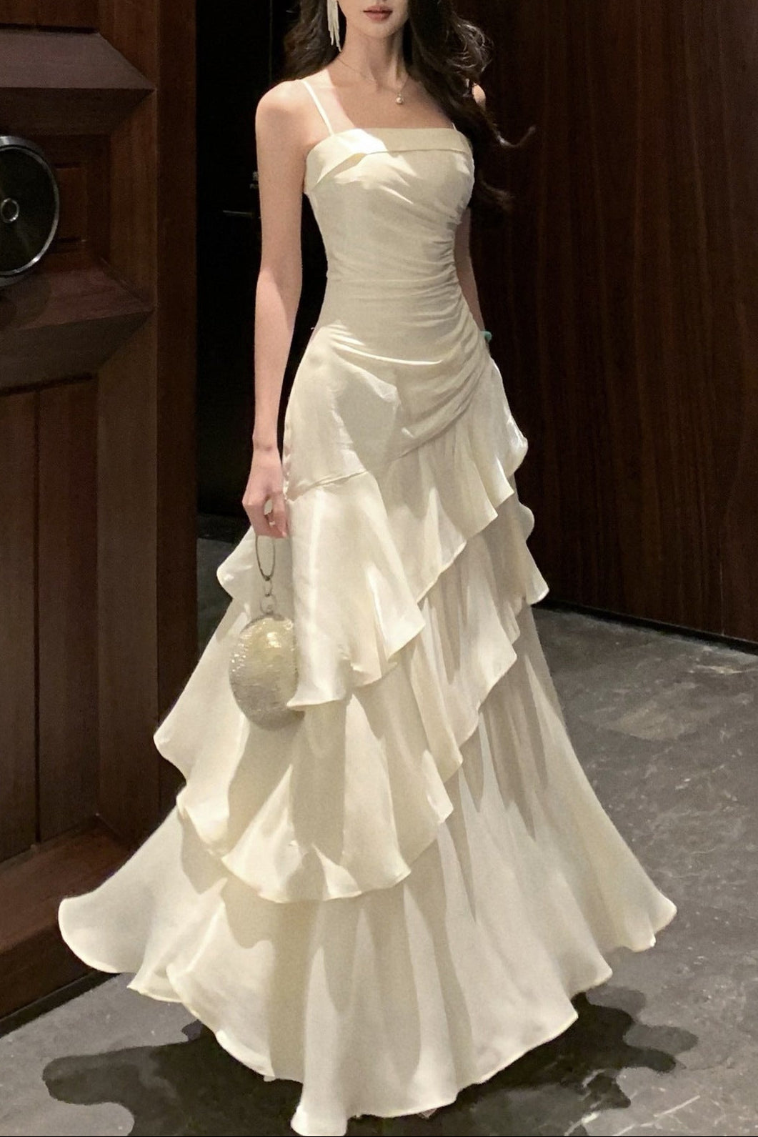 HELEN PLEATED RUFFLE MAXI DRESS - WHITE WEDDING GUEST