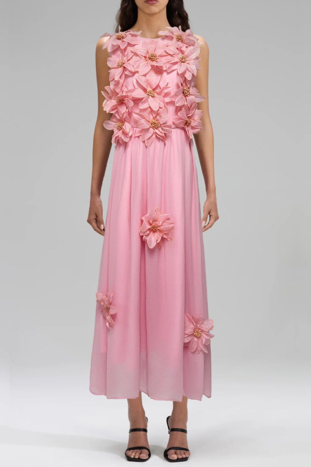 3D FLOWER SLEEVELESS YELLOW MAXI DRESS FOR WEDDING GUEST