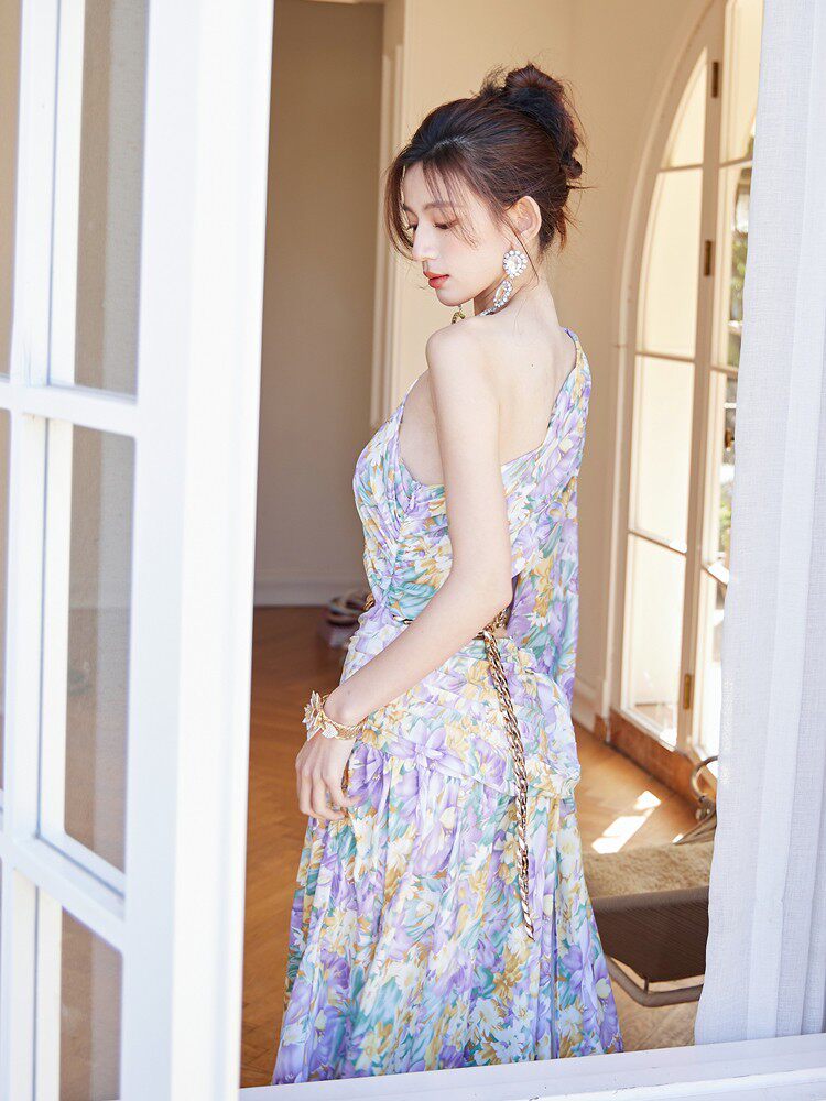 DOLORES OFF-SHOULDER FRENCH PRINT MINI DRESS