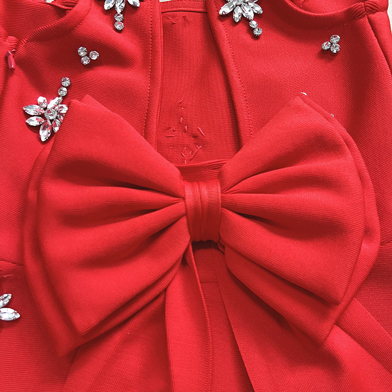 ADORA RED SLEEVELESS DIAMOND BOW BANDAGE MINI DRESS