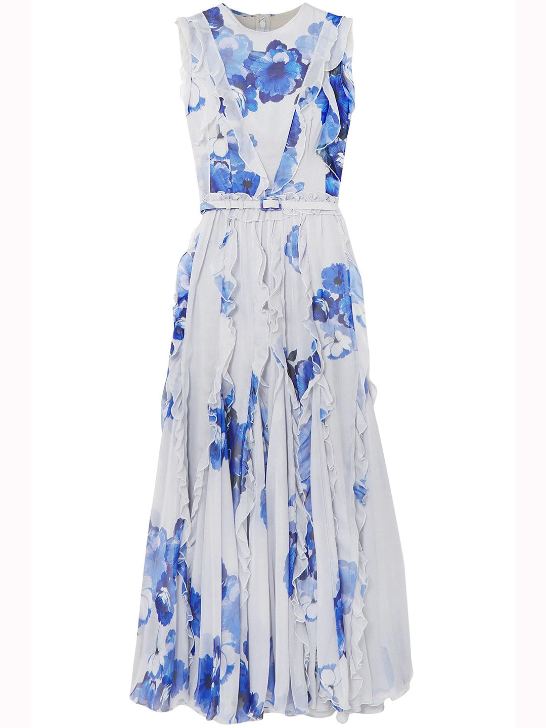 BLUE LANTERN SLEEVE RUFFLE DRESS FOR WEDDING GUEST